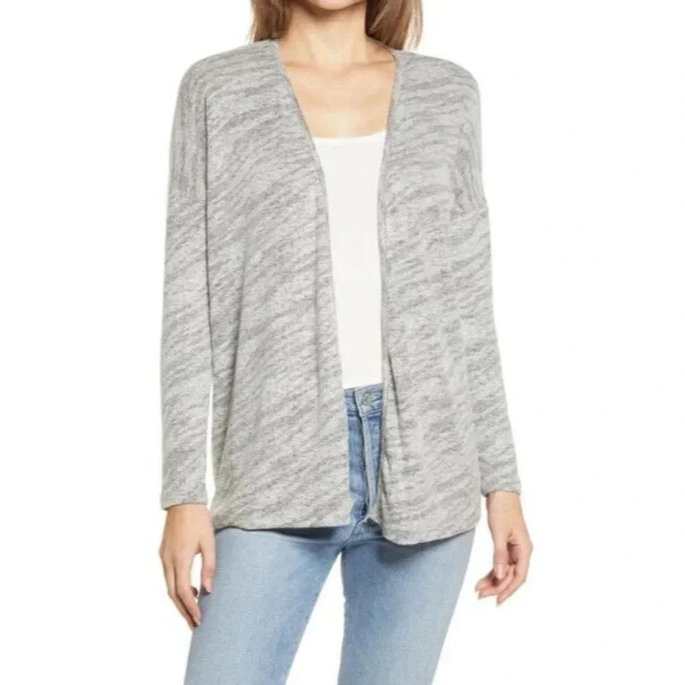 Bobeau Women's Zebra Hacci Open Cardigan In Grey Zebra Size S NWT